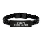 Funny Future Receptionist Gifts from Friends, Men, Women or Coworkers - Inspirational Interlaced Leather Bracelet for Receptionist, Receptionist Christmas Unique Gifts