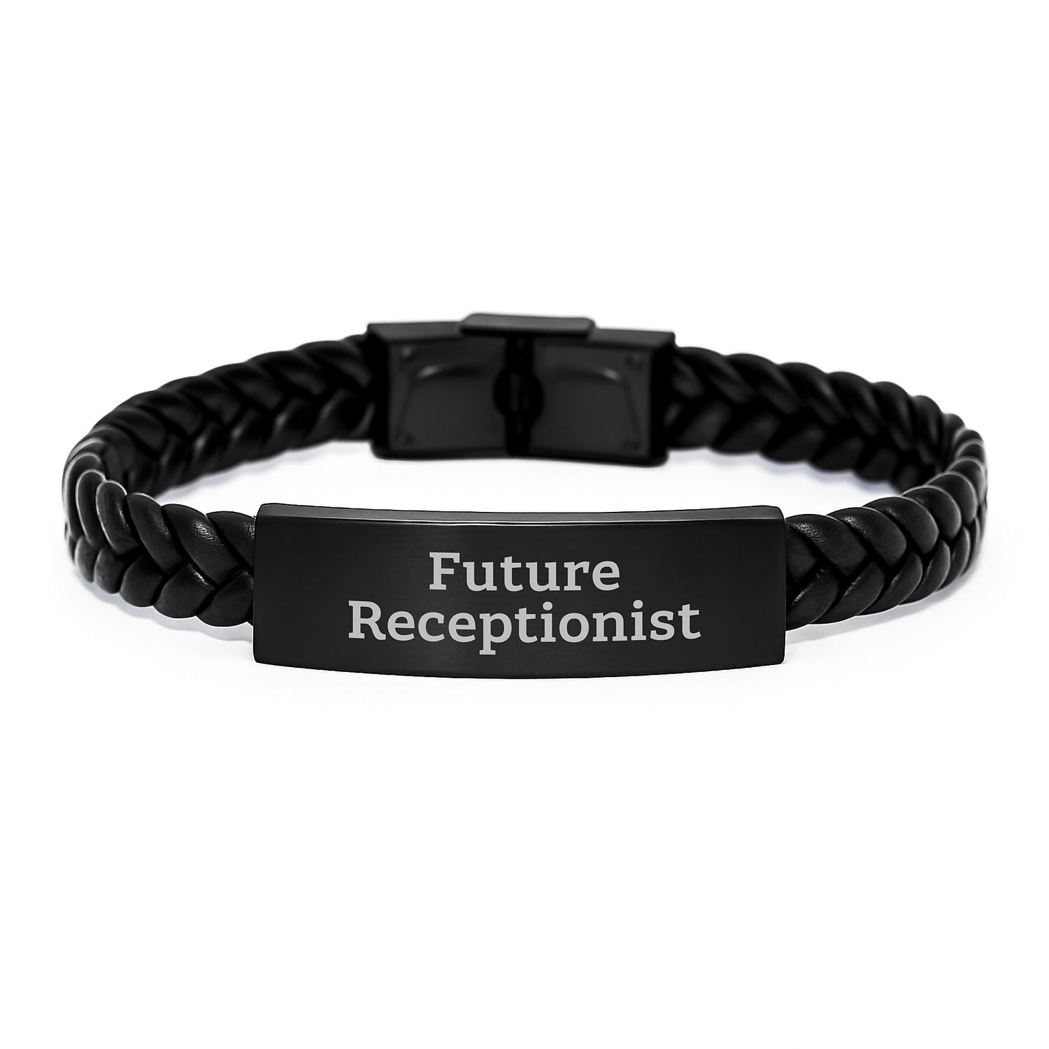 Funny Future Receptionist Gifts from Friends, Men, Women or Coworkers - Inspirational Interlaced Leather Bracelet for Receptionist, Receptionist Christmas Unique Gifts - Image 1