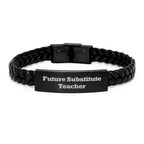 Funny Substitute Teacher Gifts from Friends for Future Substitute Teacher Interlaced Leather Bracelet, Graduation Unique Gifts