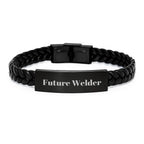 Funny Future Welder Gifts for Men, Interlaced Leather Bracelet with Stainless Steel Engrave, Gifts from Friends, Family for Christmas Unique Gifts