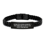 Funny Accountant Gifts, Birthday Unique Gifts for Men, Women, Coworkers, or Family - 'Caution: I'm A Retired Accountant' Interlaced Leather Bracelet - Image 1