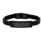 Funny Minister Gifts - Interlaced Leather Bracelet for Birthday from Friends to Men 'Caution: I'm A Retired Minister. I Have Stories And All Days To Talk. Stay At Your Own Risk!'