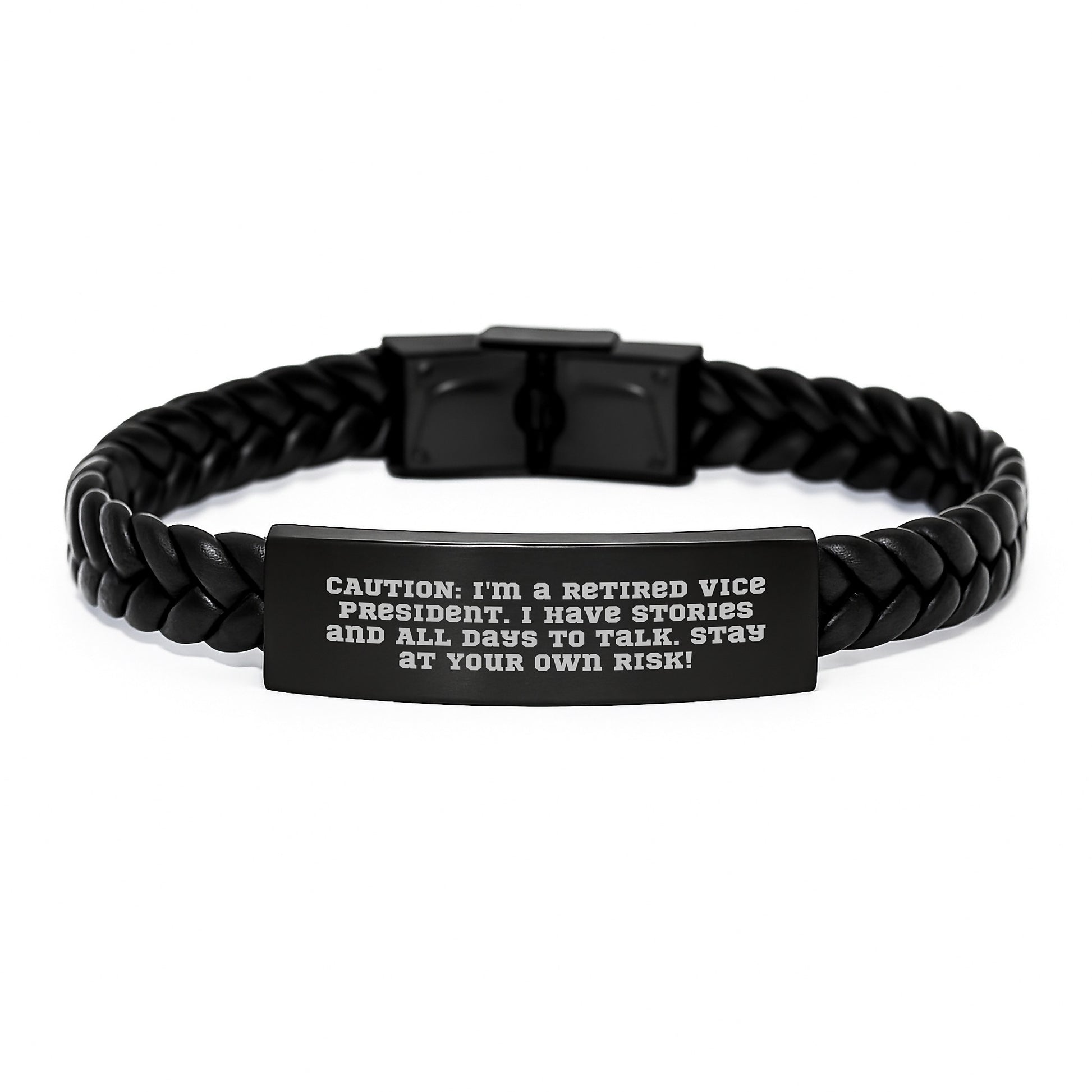 Funny Vice President Gifts: Interlaced Leather Bracelt from Coworkers, Inspirational Quote, Unique Graduation Presents for Men - Image 1