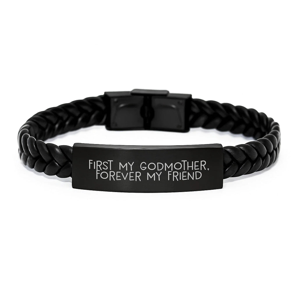 Godmother Gifts, Unique Interlaced Leather Bracelet Gifts from Men, Women, Friends, Family for Godmother, Funny Quote 'First My Godmother, Forever My Friend', Christmas Unique Gifts