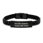 Personalized Godmom Interlaced Leather Bracelet, Engraved with 'First My Godmom, Forever My Friend' - Gifts from Family for Godmom on Christmas