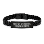A Heartfelt Gift for Stepmother, 'First My Stepmother, Forever My Friend' Interlaced Leather Bracelet, Christmas Unique Gifts from Family to Stepmother