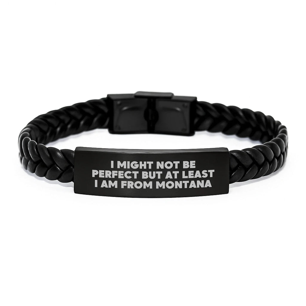Funny Montana Gifts for Men from Montana - Unique Interlaced Leather Bracelet with Engraved Stainless Steel, Perfect for Friends, Family, and Coworkers this Christmas