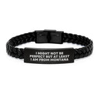 Funny Montana Gifts for Men from Montana - Unique Interlaced Leather Bracelet with Engraved Stainless Steel, Perfect for Friends, Family, and Coworkers this Christmas