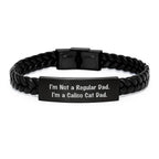 Calico Cat Dad Funny Interlaced Leather Bracelet Gifts for Men from Family Graduation Unique