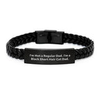 Funny Black Short Hair Cat Dad Interlaced Leather Bracelet Gifts from Men, Unique Valentine's Gifts for Friends, Family