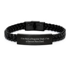 Devon Rex Cat Lover Gifts for Men - Funny Quote I'm Not A Regular Dad. I'm A Devon Rex Dad. - Interlaced Leather Bracelet Gifts from Dad to Son for Christmas Unique