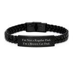 Funny Brown Cat Dad Gifts from Husband to Wife, Unique Interlaced Leather Bracelet for Brown Cat Lover, Christmas Holiday Presents