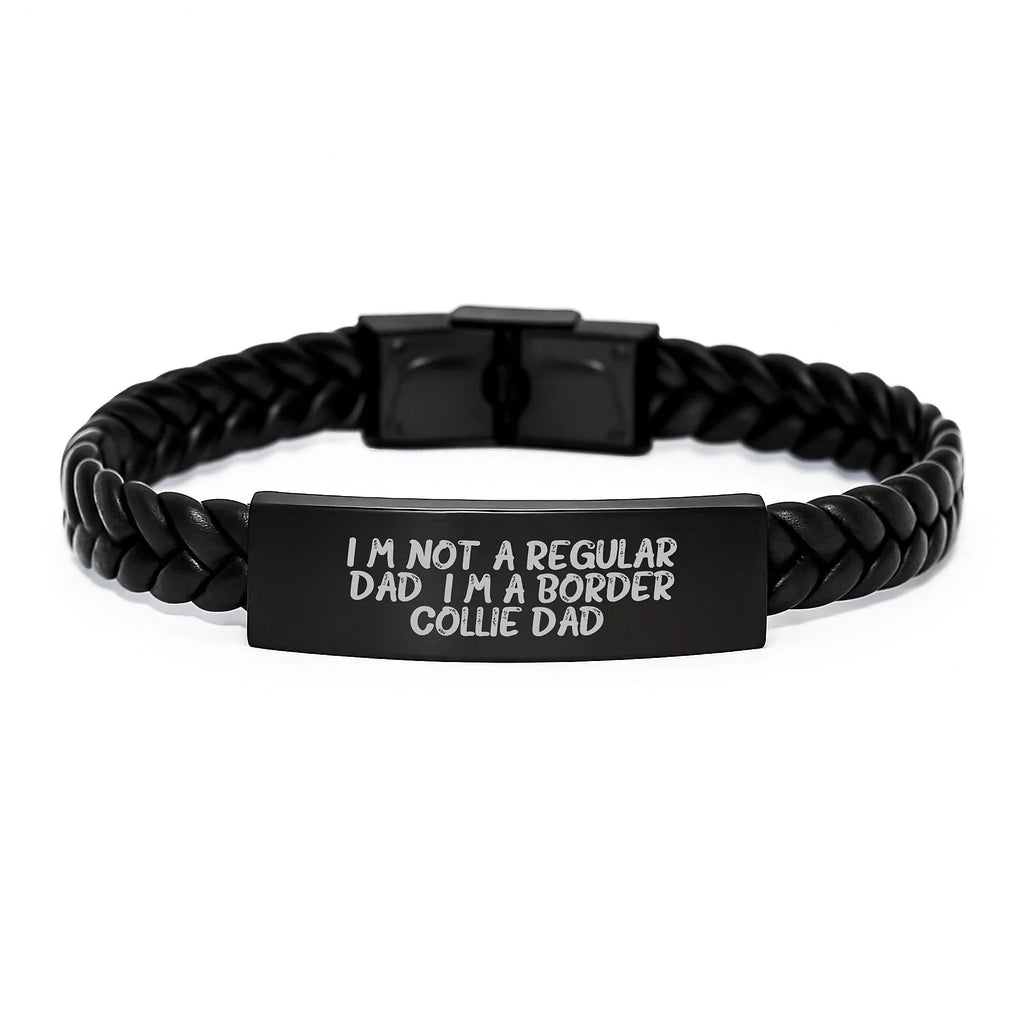 Funny Border Collie Dad Gifts, Interlaced Leather Bracelet for Men Valentine's Unique Gifts from Dad to Border Collie Dog Lover