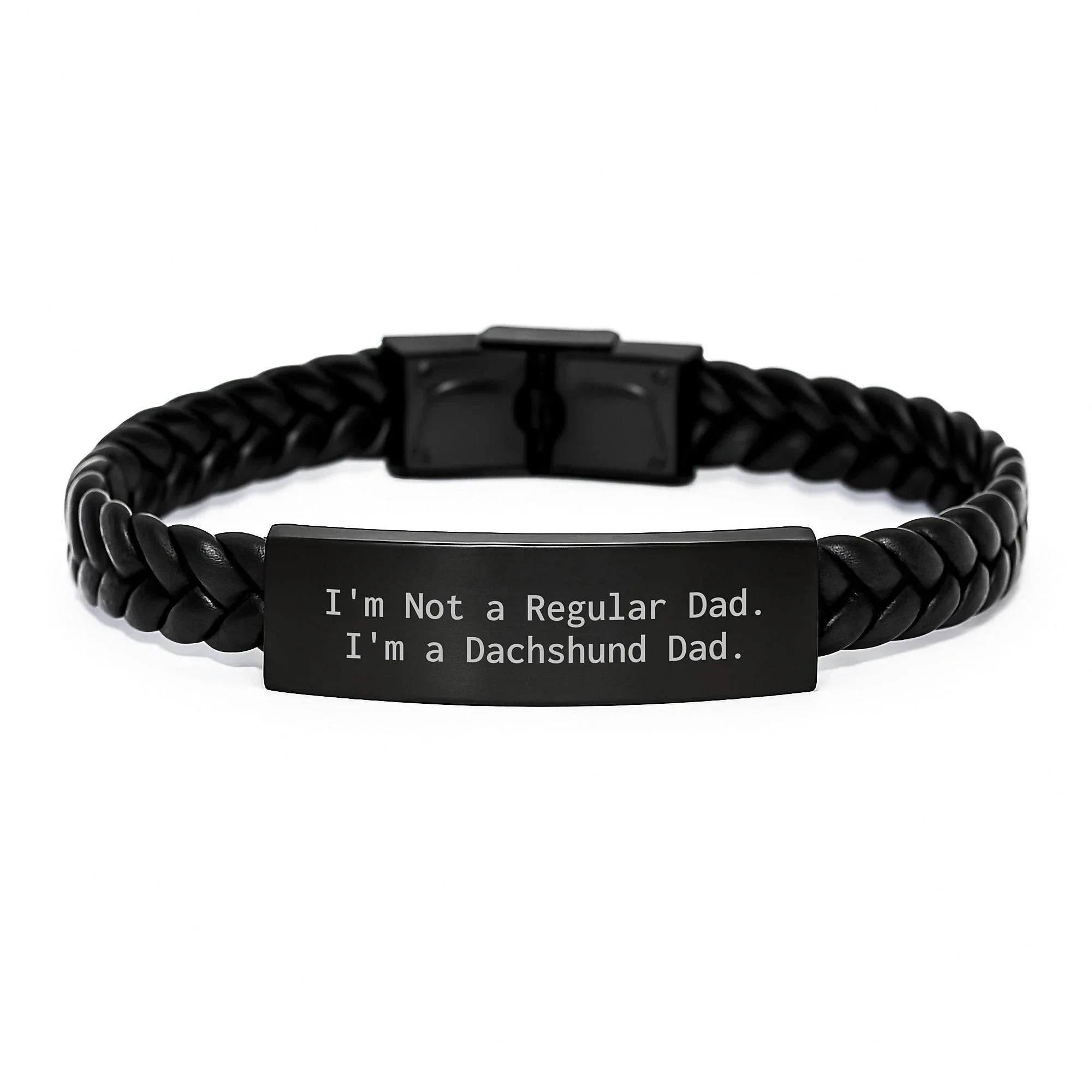 Funny Dachshund Dad Gifts for Men, Dachshund Dog Lovers Unique Christmas Unique Gifts from Dad to Son, Engraved Interlaced Leather Bracelet