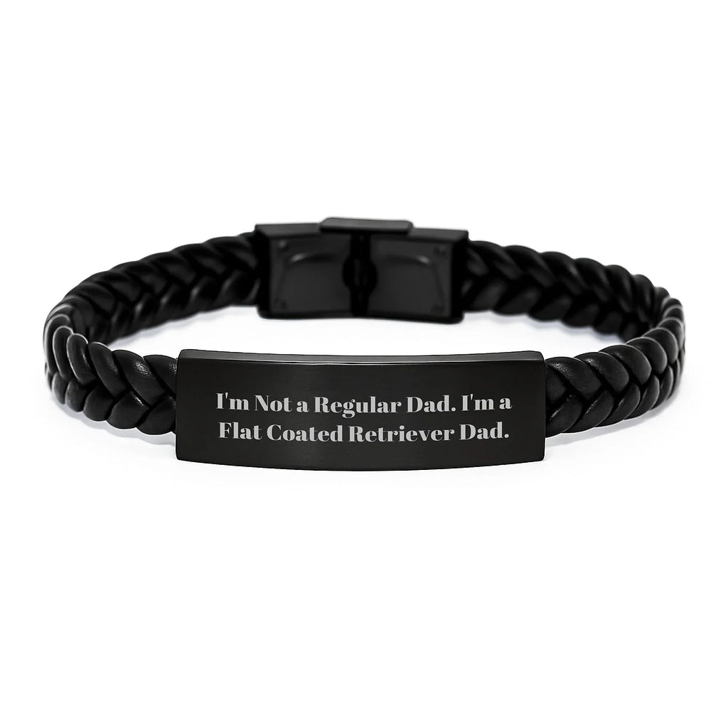 Funny Flat Coated Retriever Dog Dad Engraved Interlaced Leather Bracelet, Gifts from Dad to Flat Coated Retriever Dog, Unique Christmas Unique Gifts for Flat Coated Retriever Dog Owners