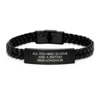 Gifts from Men to British Semi-Longhair Cat Lovers on Valentine's - British Semi-Longhair Cat Inspired Interlaced Leather Bracelet - 'All You Need Is Love And A British Semi-longhair' Quote