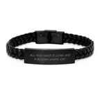 Gifts from Family and Friends for Russian White Cat Lovers, Unique Interlaced Leather Bracelet for Men and Women, Funny Quote All You Need Is Love And A Russian White Cat - Image 1