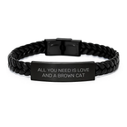 Brown Cat Gifts from Family - Inspirational Quote Interlaced Leather Bracelet for Brown Cat Lovers, Brown Cat Enthusiasts, Graduation Unique Gifts for Men, Women, Friends, Coworkers - Image 1