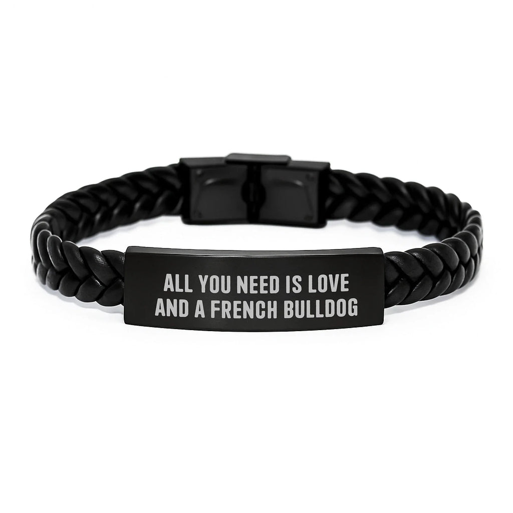 French Bulldog Love Gifts from Friends - Interlaced Leather Birthday Present for French Bulldog Lovers, 'All You Need Is Love And A French Bulldog' Quote