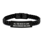 French Bulldog Love Gifts from Friends - Interlaced Leather Birthday Present for French Bulldog Lovers, 'All You Need Is Love And A French Bulldog' Quote