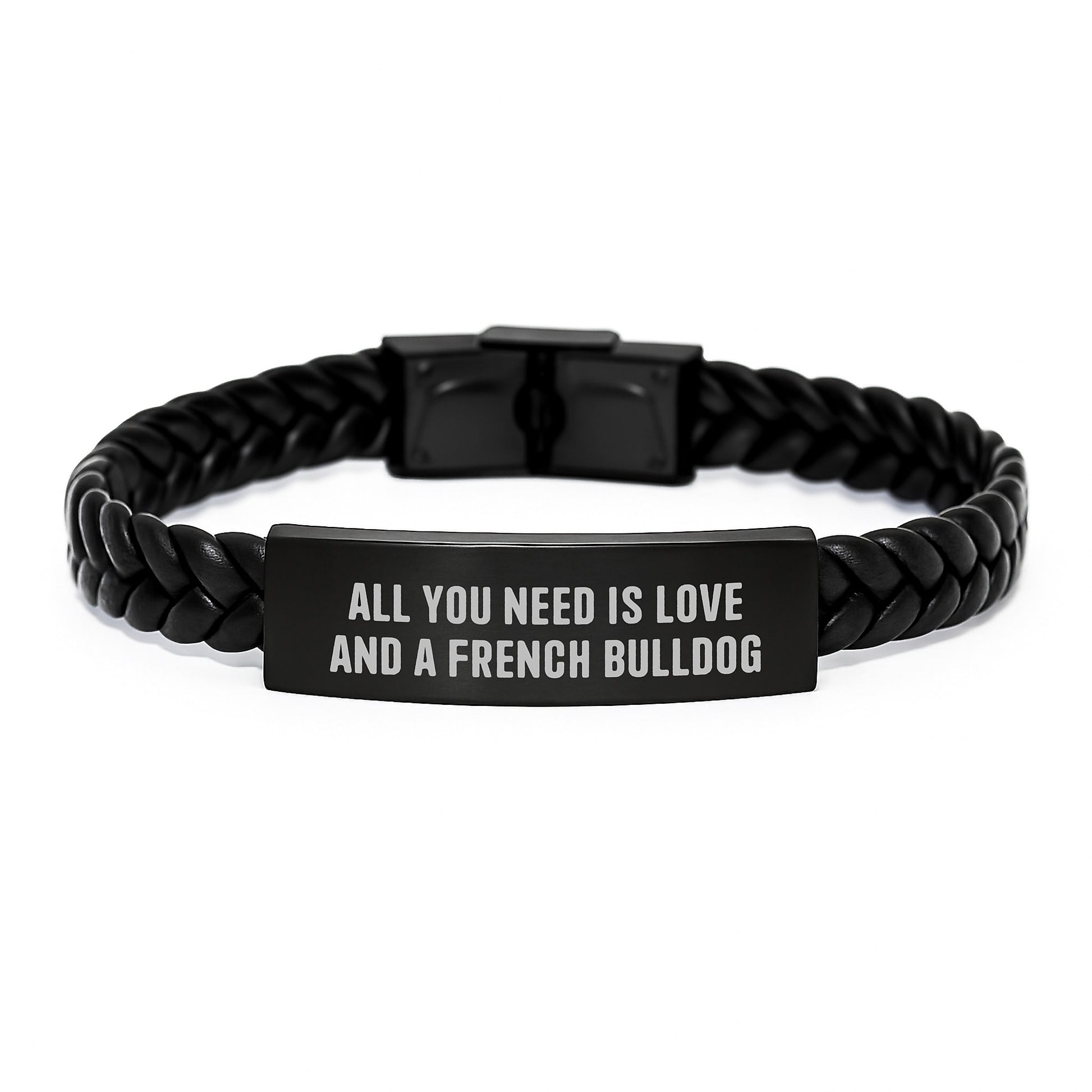 French Bulldog Love Gifts from Friends - Interlaced Leather Birthday Present for French Bulldog Lovers, 'All You Need Is Love And A French Bulldog' Quote - Image 1