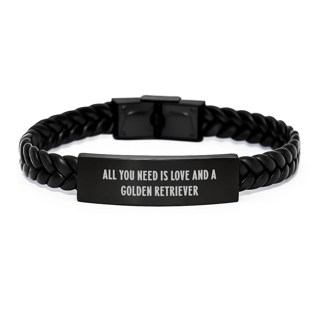 Funny Golden Retriever Dog Interlaced Leather Bracelet Gifts for Men from Friends, Birthday Unique Gifts for Women with All You Need Is Love - Image 1