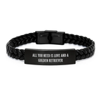 Funny Golden Retriever Dog Interlaced Leather Bracelet Gifts for Men from Friends, Birthday Unique Gifts for Women with All You Need Is Love - Image 1