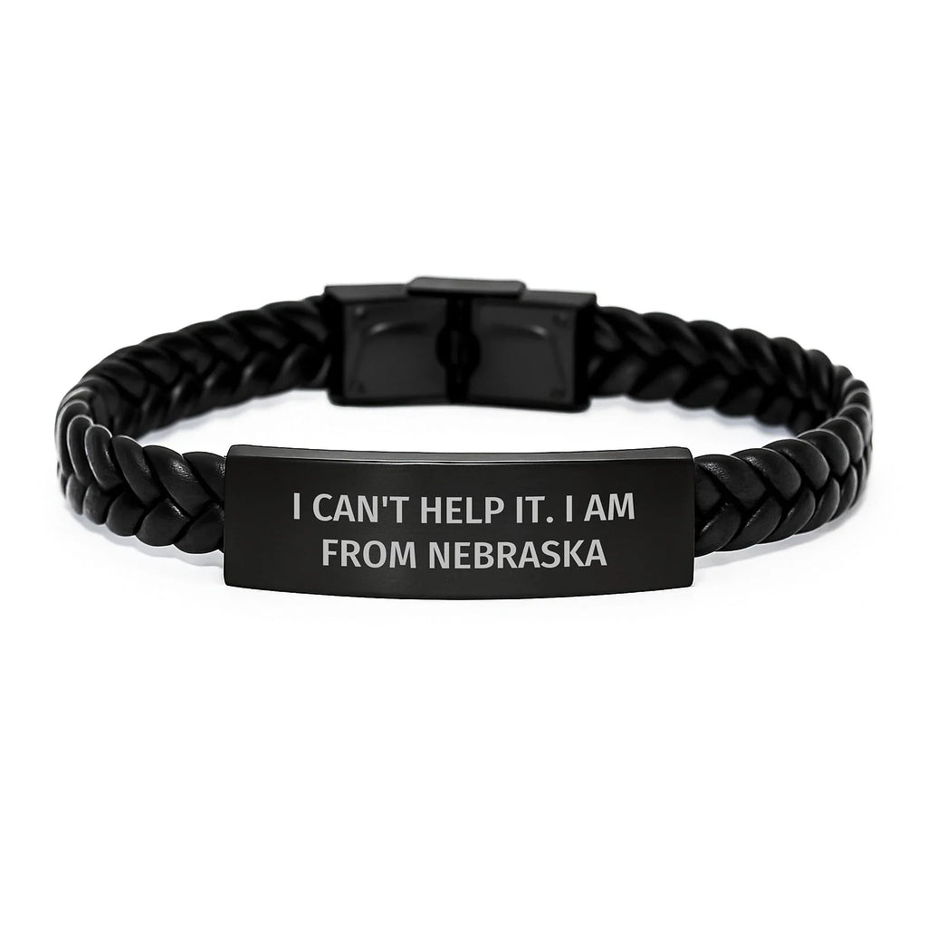 Nebraska Christmas Unique Gifts from Men to Nebraska Men, Funny Quote Interlaced Leather Bracelet, Gifts for Nebraska Friends
