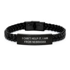 Nebraska Christmas Unique Gifts from Men to Nebraska Men, Funny Quote Interlaced Leather Bracelet, Gifts for Nebraska Friends