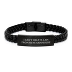 New Hampshire Gifts for Men - Funny Quote Interlaced Leather Bracelet, Gifts from Family to Friends, Christmas Unique Gifts