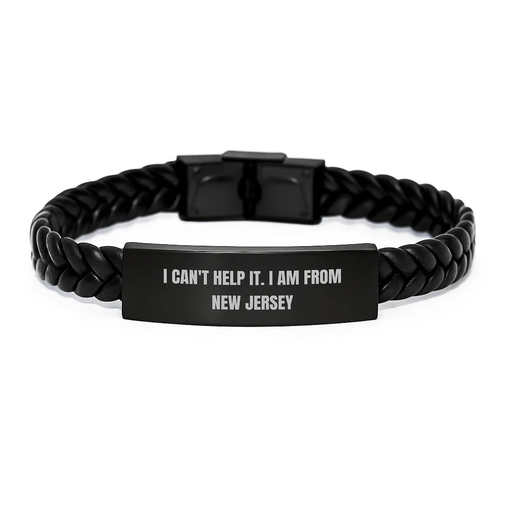 New Jersey Christmas Unique Gifts from Men to Women, Friends, and Family - Funny 'I Am From New Jersey' Interlaced Leather Bracelet