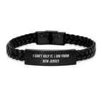 New Jersey Christmas Unique Gifts from Men to Women, Friends, and Family - Funny 'I Am From New Jersey' Interlaced Leather Bracelet