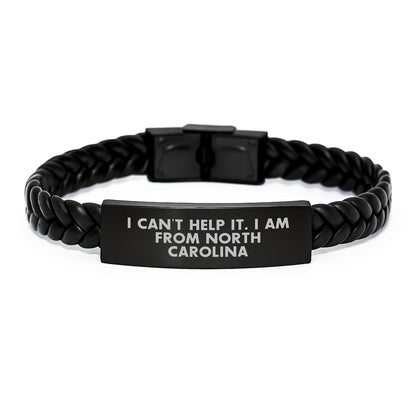 North Carolina Proud Interlaced Leather Bracelet, Funny Quote Gifts for Men, Women, or Friends from North Carolina, Birthday Unique Presents - Image 1