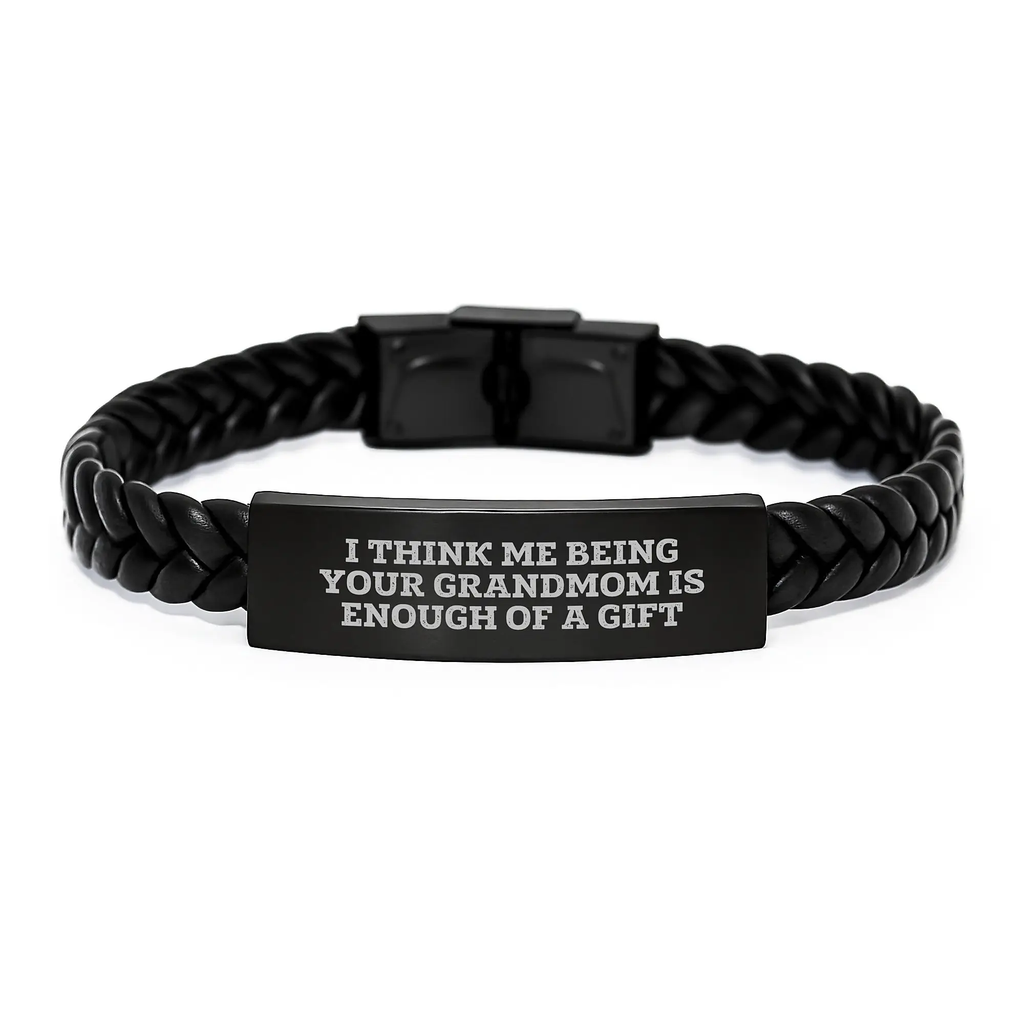 Grandmom Keepsake Interlaced Leather Bracelet for Him Birthday Gift - Image 1