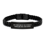 Funny Quote Barber Gifts, Interlaced Leather Bracelet for Men, Women, Friends, Family - God Found Some Of The Strongest Women And Made Them Barber, Christmas Unique Presents
