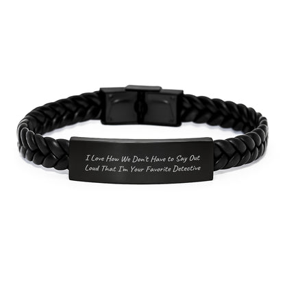 Funny Detective Unique Gifts for Men from Family - Interlaced Leather Bracelet, Stainless Steel, PU Leather, Engraved - Image 1