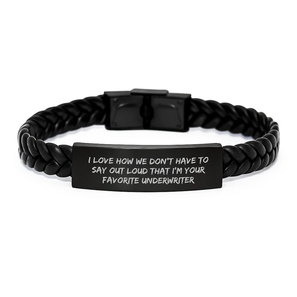 Funny Underwriter Gifts, Interlaced Leather Bracelet, Christmas Unique for Men from Friend, Favorite Underwriter Quote Engraved Stainless Steel PU Leather