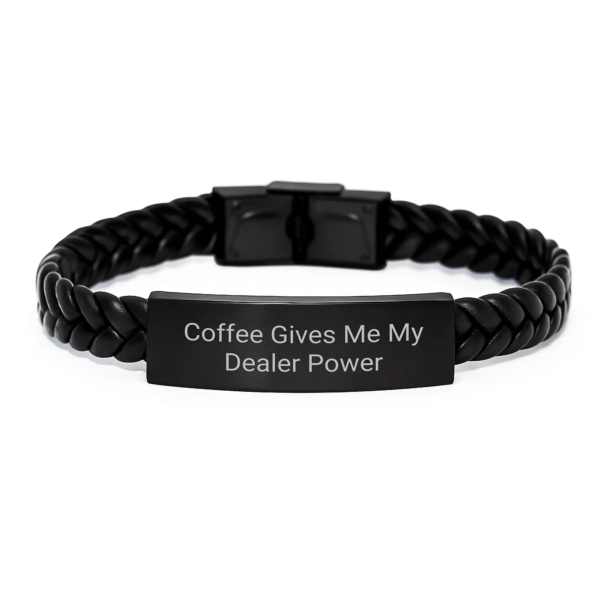 Funny Dealer Gift Ideas, Interlaced Leather Bracelet for Men, Gifts from Friends, Graduation Unique Gifts, 'Coffee Gives Me My Dealer Power' - Image 1