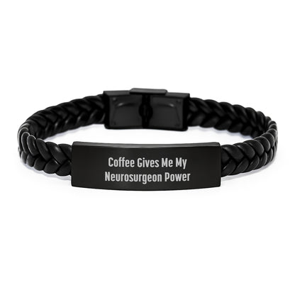 Funny Gift for Neurosurgeons, Coffee Gives Me My Power, Interlaced Leather Bracelet for Men, Unique Christmas Unique Gifts from Family - Image 1