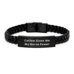 Funny Nurse Gifts from Friends - Christmas Unique Gifts for Nurse - Interlaced Leather Bracelet, Coffee Gives Me My Nurse Power
