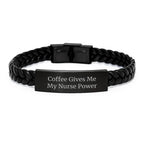 Funny Nurse Gifts for Women Interlaced Leather Bracelet, Coffee Gives Me My Nurse Power, Gifts from Friends to Family
