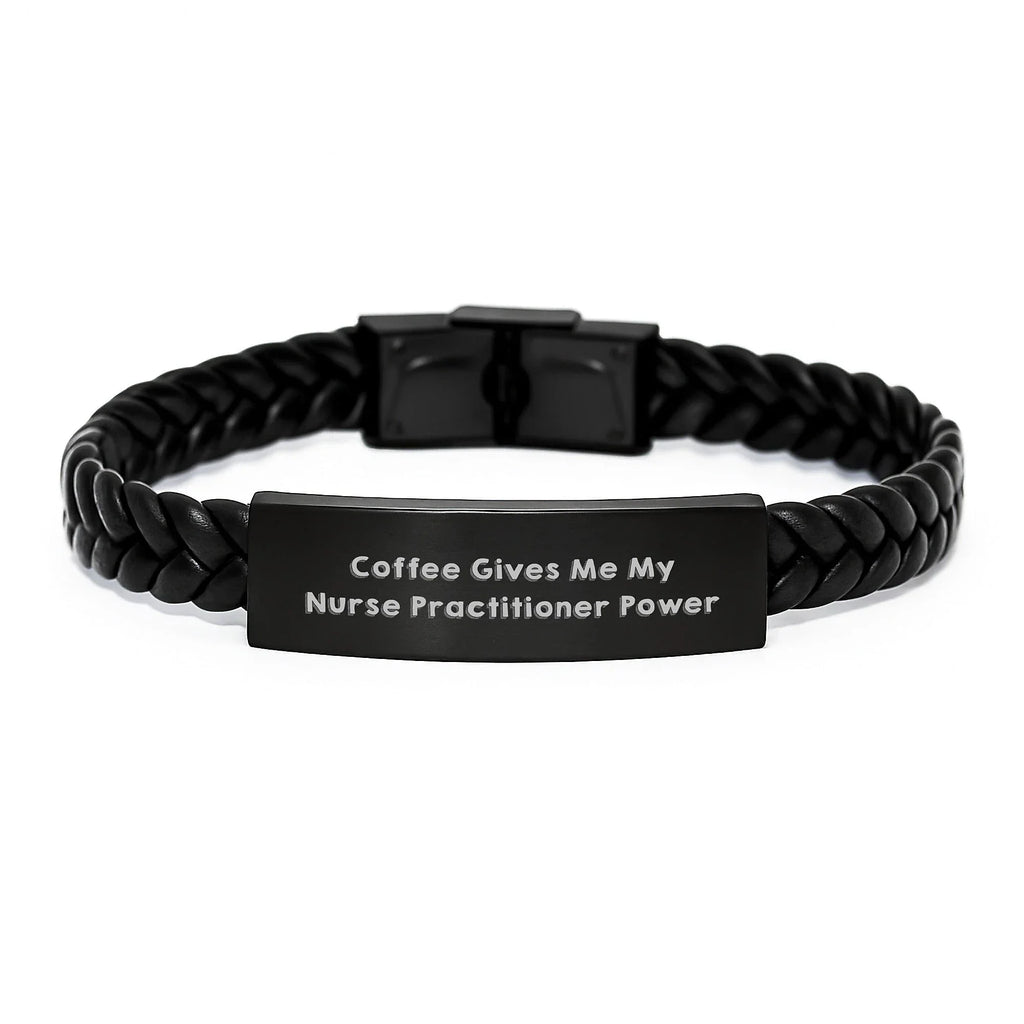Funny Nurse Practitioner Gifts, Coffee Lovers Interlaced Leather Bracelet, Christmas Unique Accessories, Gifts from Family to Nurse Practitioner