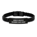 Funny Insurance Sales Agent Gifts for Mom - World's Greatest Interlaced Leather Bracelet, Gifts from Mom to Insurance Sales Agent, Mother's Day Unique Gifts - Image 1