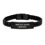 Funny 'Smart Sexy Talented' Magistrate Gifts for Men on Christmas Unique Presents from Friends and Family, Interlaced Leather Bracelet