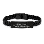Funny Manager Gifts, Smart Sexy Talented Manager Quote Interlaced Leather Bracelet, Christmas Unique Gifts from Friends to Coworkers