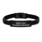 Smart Sexy Talented Manager Gifts for Him, Interlaced Leather Bracelet with Engraved Stainless Steel, Gifts from Friends or Family for Christmas Unique Presents for Men
