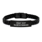 Fun Inspirational Gifts for Smart Sexy Talented Manager - Interlaced Leather Bracelet, Christmas Unique Presents for Men, Friends, Family