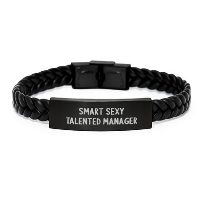 Fun Inspirational Gifts for Smart Sexy Talented Manager - Interlaced Leather Bracelet, Christmas Unique Presents for Men, Friends, Family - Image 1