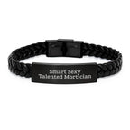 Funny Mortician Gifts for Men, Christmas Unique Gifts from Friends, Interlaced Leather Bracelet with Stainless Steel Engraving
