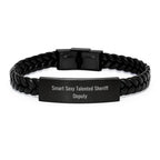 Funny Quote Sheriff Deputy Interlaced Leather Bracelet Gifts for Men, Gifts from Family to Sheriff Deputy, Graduation Unique Gifts for Sheriff Deputy - Image 1